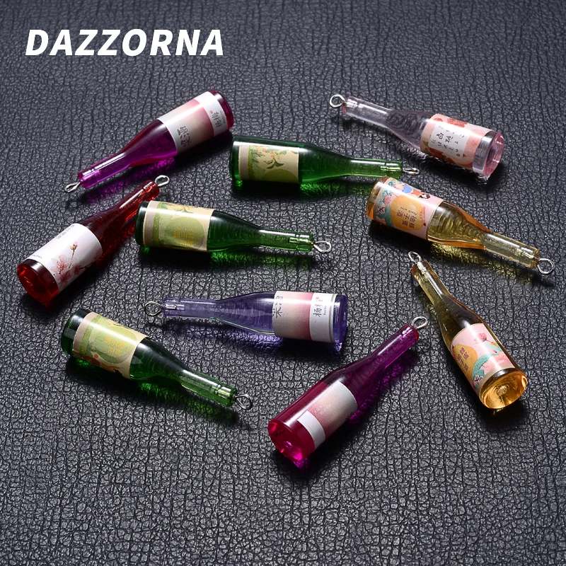 10Pcs/Lot 9x40mm 6 Color Resin Fruit Wine Bottle Charms Pendant For Jewelry Making Earrings Keychain Necklace DIY Pendants