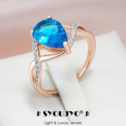 SYOUJYO Flash Blue Drop Natural Zircon Rings For Women 585 Rose Gold Color Luxury Jewelry Exquisite Ring Gift