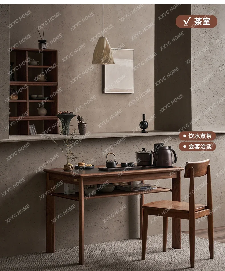A New Chinese Style Solid Wood Small Tea Table Kettle Embedded Black Walnut Stone Plate Balcony Tea Making Table