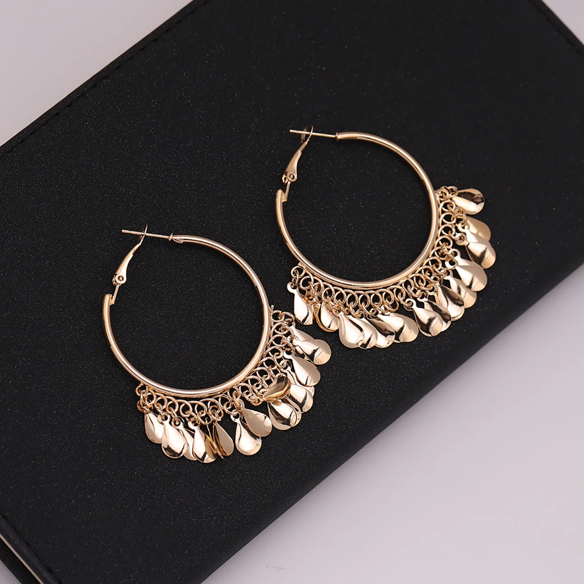 BLIJERY New Fashion golden metal waterdrops tassel hoop earrings luxury trendy temperament earrings for women girls jewelry gift