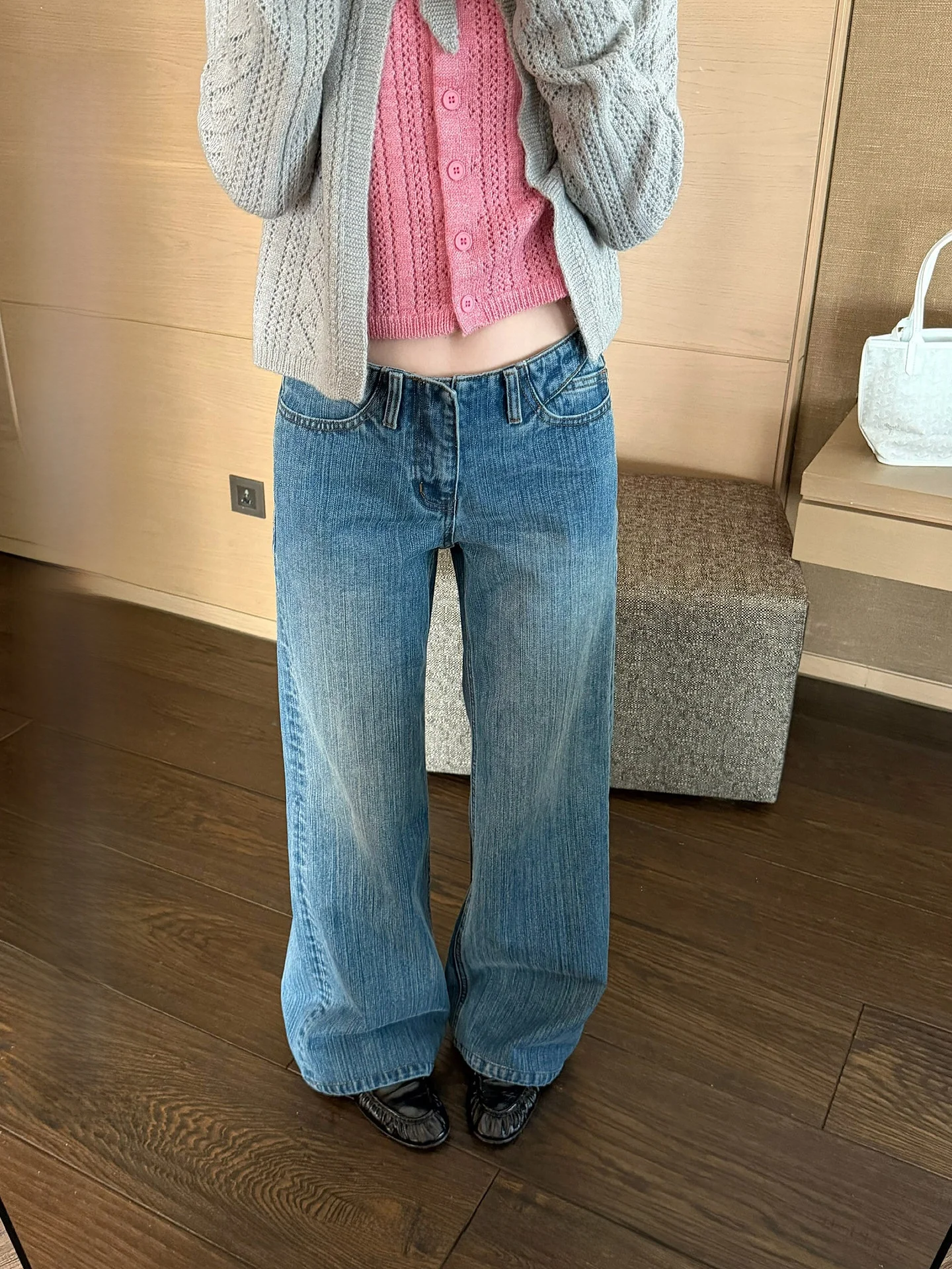 

Low Waist Wide Leg Vintage Washed Denim Jeans Women's Spring Casual Loose Straight Floor-Length Pants
