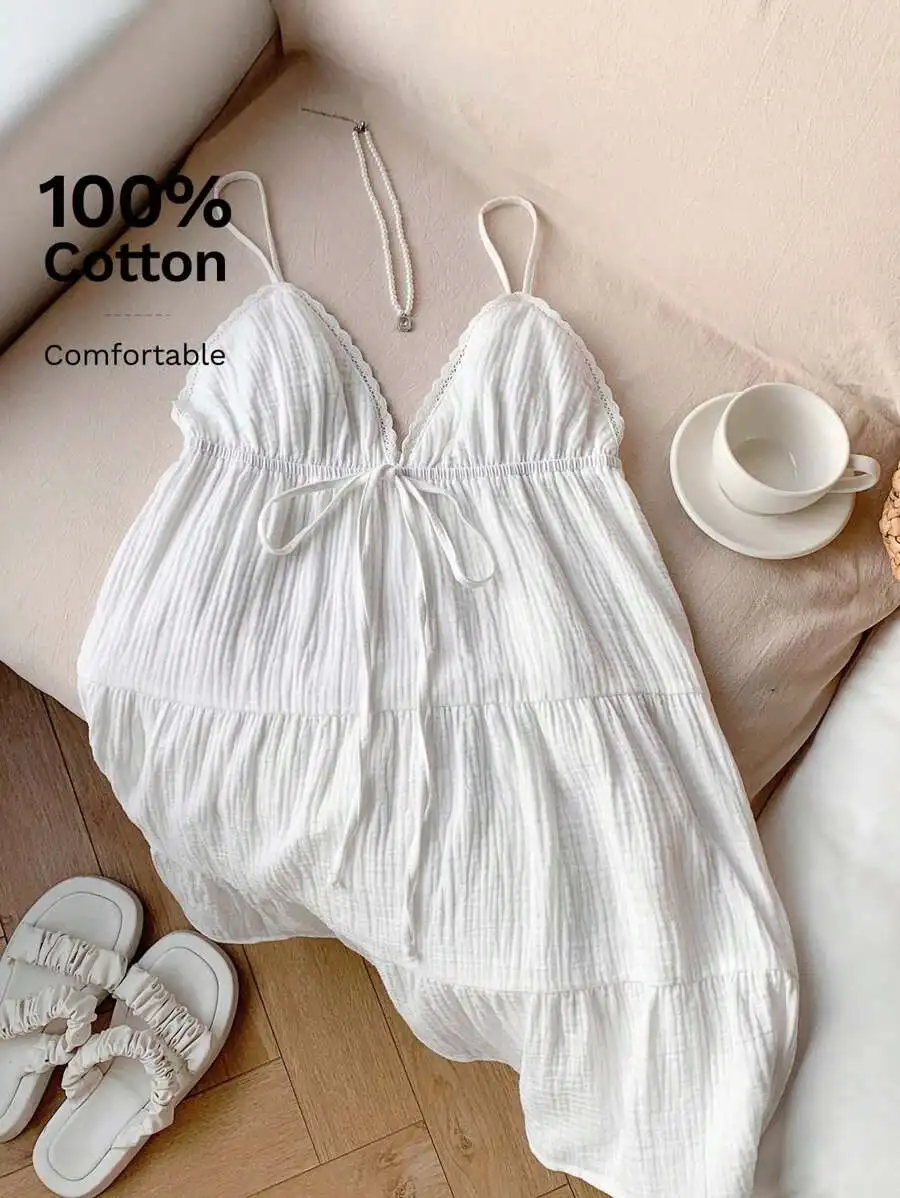 

Женское белое хлопковое платье на тонких бретелях с открытой спиной и многоярусной юбкой, летнее, повседневное