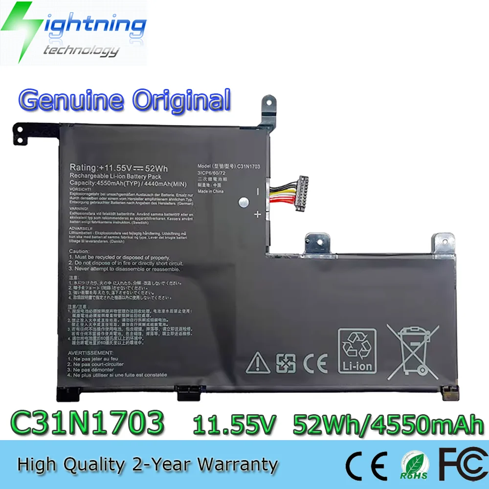 Nouvelle batterie d'ordinateur portable authentique C31N1703 3ICP6/60/72 11.55V 52Wh pour Asus Zenbook Flip UX561UA Q505UA