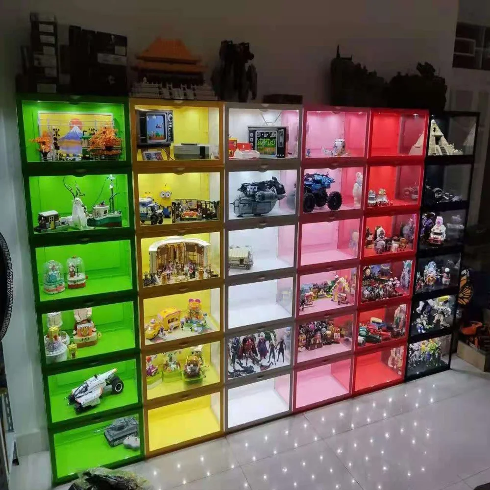 smart shoe box cabinet side open high transparent led light anti-oxidation net display box