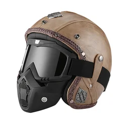 Four Seasons Safety Motorcycle Helmet Vintage Open Face Casco Moto ABS Shell EPS Form High Quality Scooter Casque Double Lens