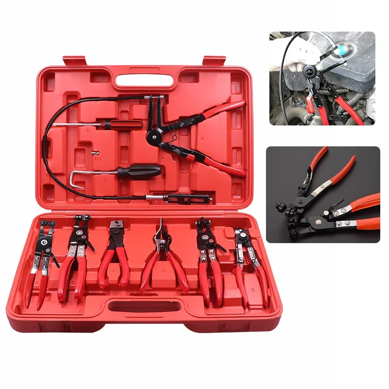 Auto Hose Clamp Ring Plier 9Pcs Set Flexible Wire Cable Type Joint Boot Clamps Remover Oil Seal Screwdriver Car Repairing Tools