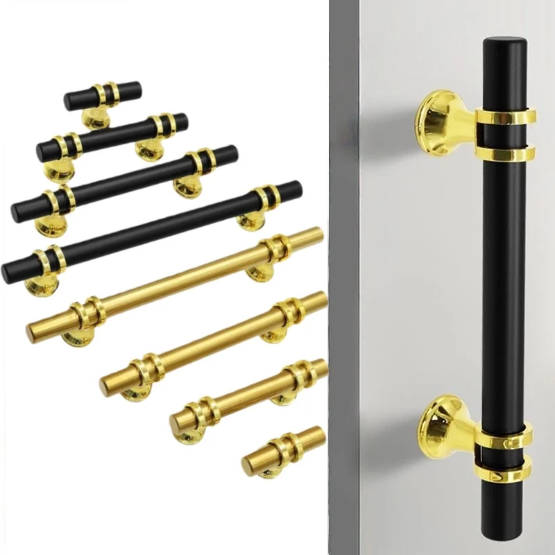Luxus Solide Küche Schrank Griffe Schublade Knöpfe Zink-legierung Schwarz Gold Türgriffe Mode Möbel Zieht Griff Hardware