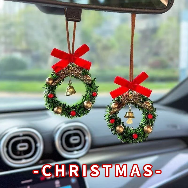 Christmas Wreath Pendant Jingle Bell Xmas Garland Decor Car Pendant Gift House Ornaments Car Interior