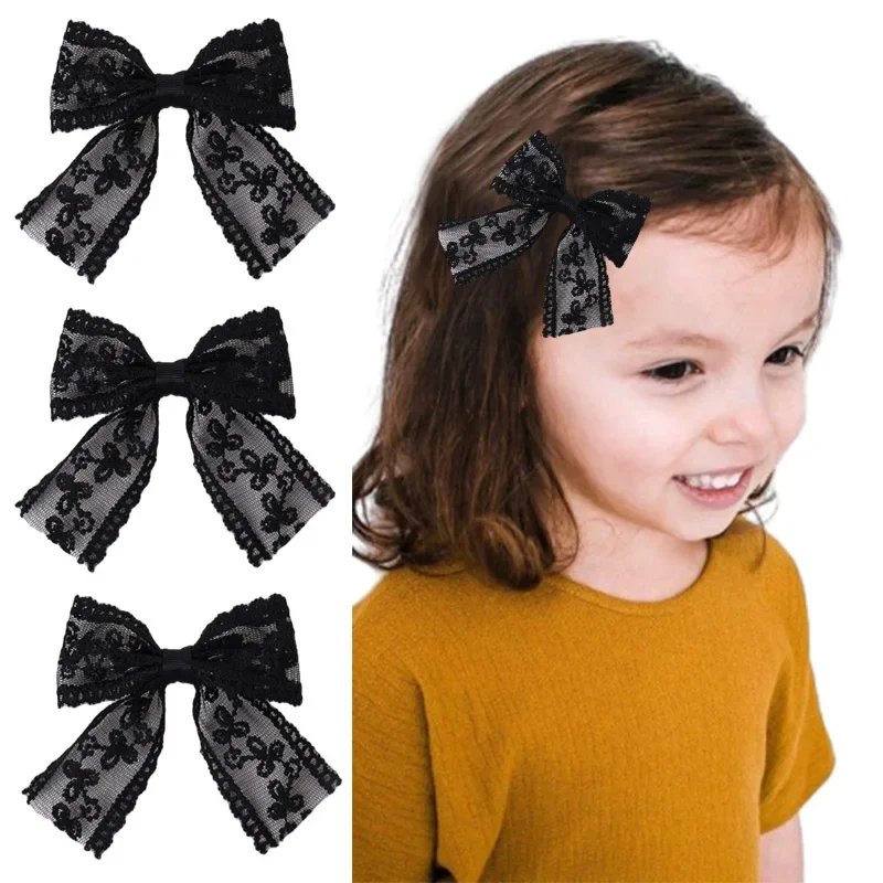 

ncmama 2Pcs Black Lace Bow Hairpin Cute Flower Embroidery Hair Bow Clips for Kids Girls Boutique Barrettes Baby Hair Accessories