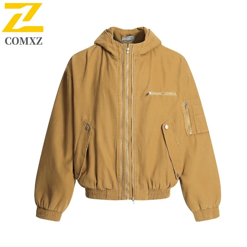 

COMXZ мужской плащ, свободный хлопок, повседневная куртка в стиле ретро, американская байкерская куртка для путешествий, дизайнерское пальто с капюшоном для выходных и кемпинга