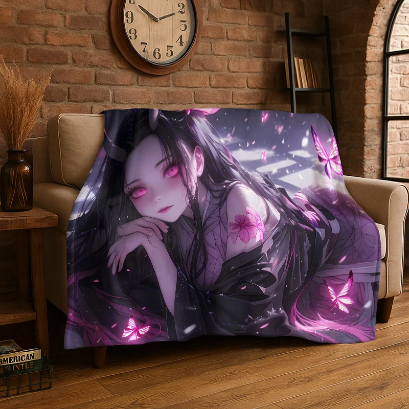 Cartoon Demon Slayer Anime Kamado Nezuko Tanjirou Flanelldecke, weiche, warme Decke für Schlafzimmer, Wohnzimmer, Bett, Reisen