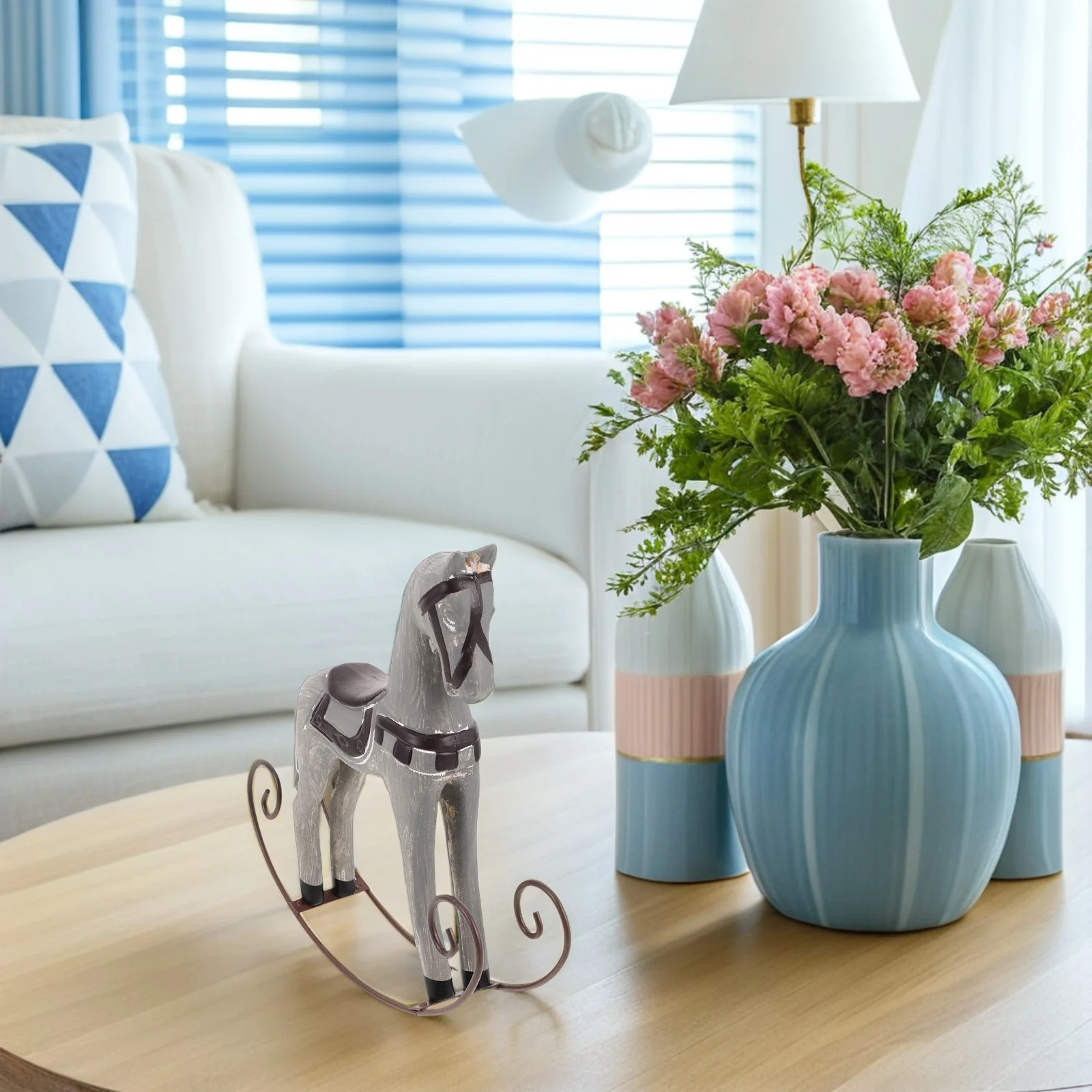 

Handcrafted Nordic Wooden Rocking Horse Sculpture Desktop Decoration for Living Room Office Bookshelf Desktop Horse Figurine