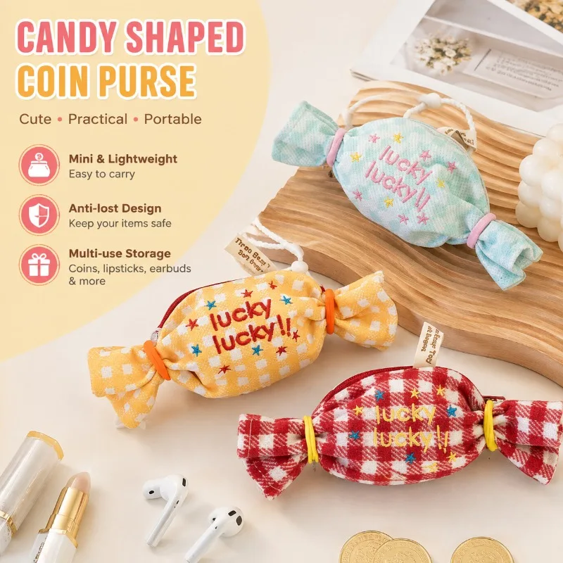 Candy Shaped Coin Purse Canvas Mini Pouch, Anti-lost Pendant Storage Bag for Lipstick Earphone, Portable Outdoor Pocket