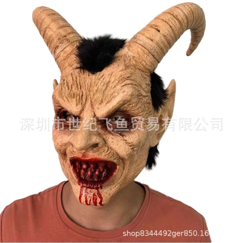 Fallen Angel Satan Demon Sphinx Lucifer Mask Horror Devil Goat Cow Horn Headgear Halloween Decoration