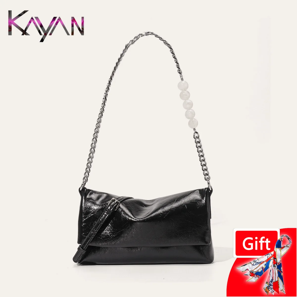 

New Trend Oil Wax Leather Women Underarm Shoulder Flap Bag Soft Stone Pattern Female Messegner Chain Bag Crossbody Handbag