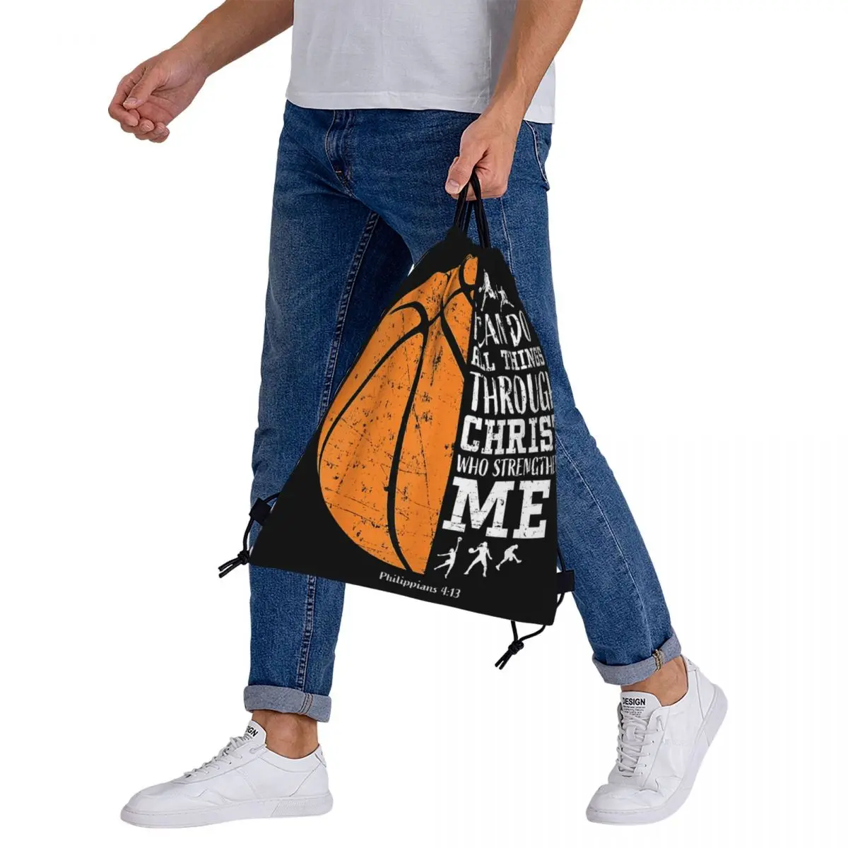 Drawstring Bundle Pocket Sports Bag, Christian Basketball Eu posso fazer todas as coisas através de Cristo Mochilas, Livro