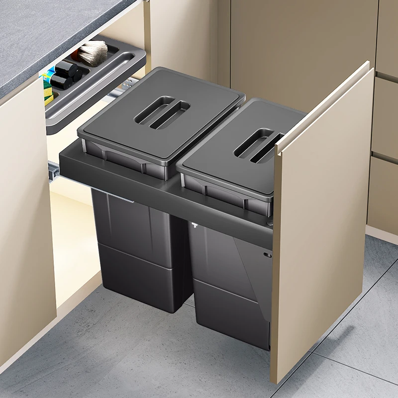

HNOSS Kitchen Under Sink Trash Can Lid Pivot Pull Out Waste Container Kitchen Under Counter Garbage Bin