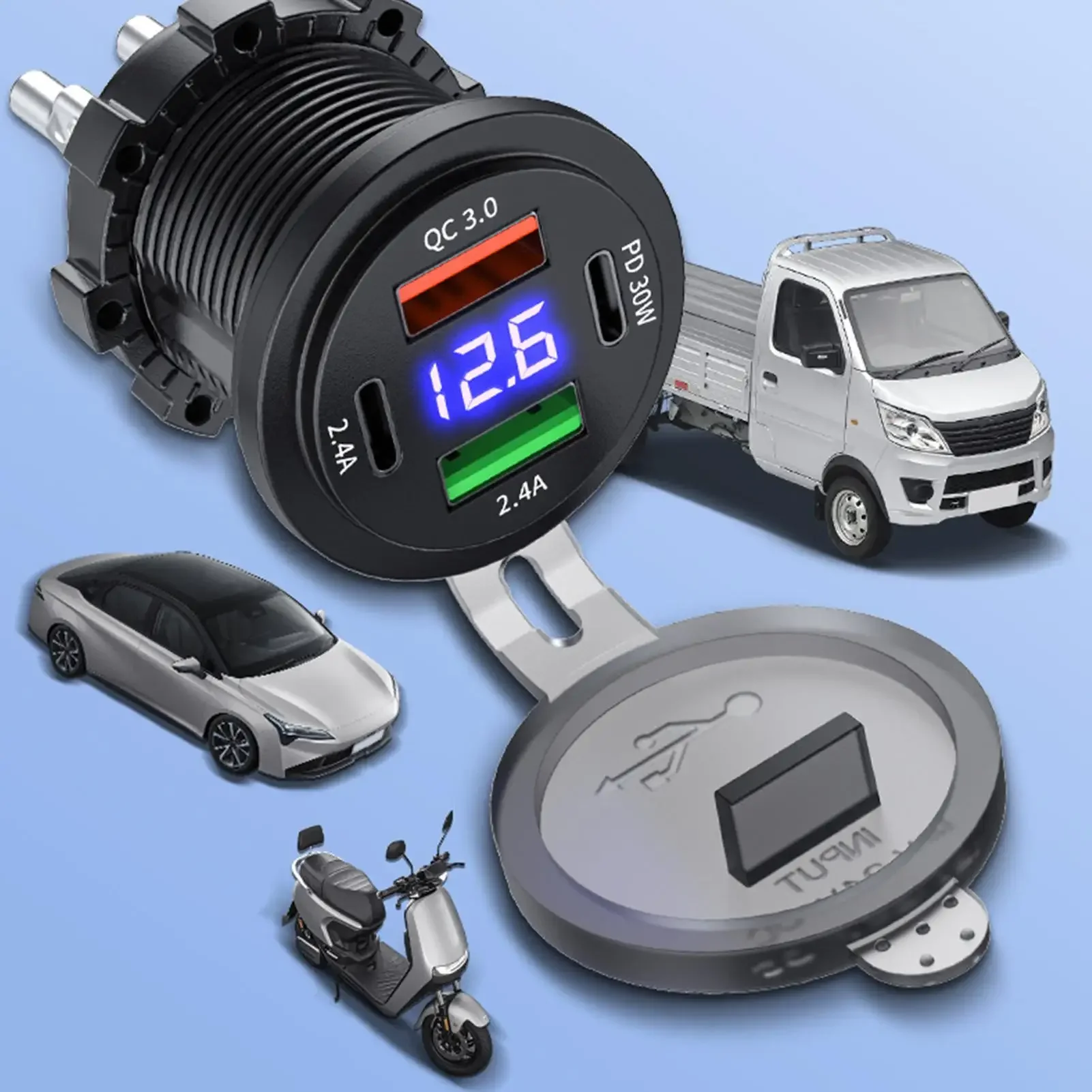 ZHIYU Car Charger Usb C Digital Display Pd Qc3.0 Type-C Fast Phone Adapter for Vehicle Motorcycle Truck Boat Marine Rv