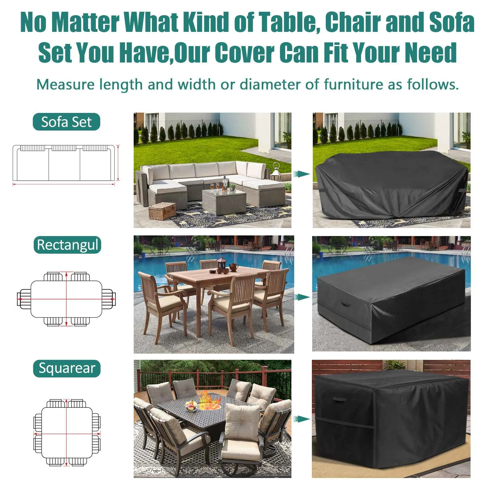 600D Oxford Cloth Waterproof Outdoor Patio Garden Furniture Covers Rain Snow Chair Protection for Sofa Table Dust Proof Cover