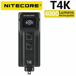 NITECORE T4K Torch XP-L2 V6 4000 Lumens Quad-Core Intelligent LED Flashlight Rechargeable Keychain Light Use USB-C Charging