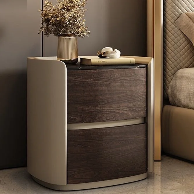 

Italian minimalist designer rock slab bedside table, solid wood light luxury leather art bedside cabinet