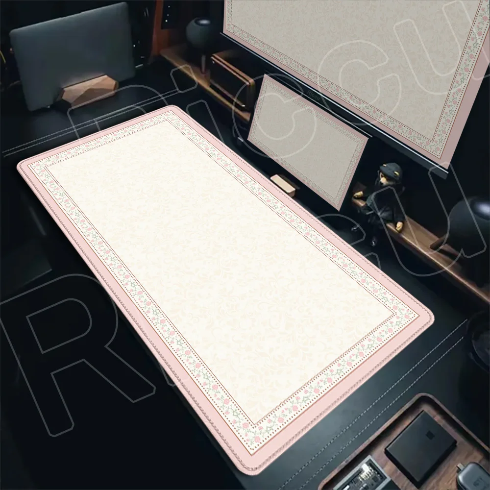 HD XXL Rosa Retro Blumenmuster Persischer Stil Design Mauspad Großes Rutschfestes Schreibtischpad PC-Zubehör Büro Gamer Tastatur-Mauspad
