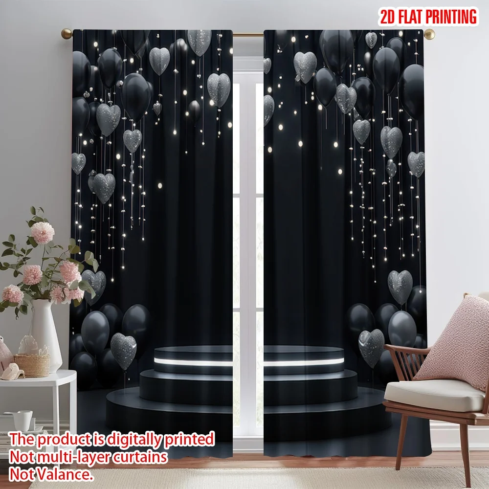 

2D flat printing 2pcs Window Curtains Romantic Balloon Stage Digital Printed Polyester Drapes Festive Wall Decor Use for Home