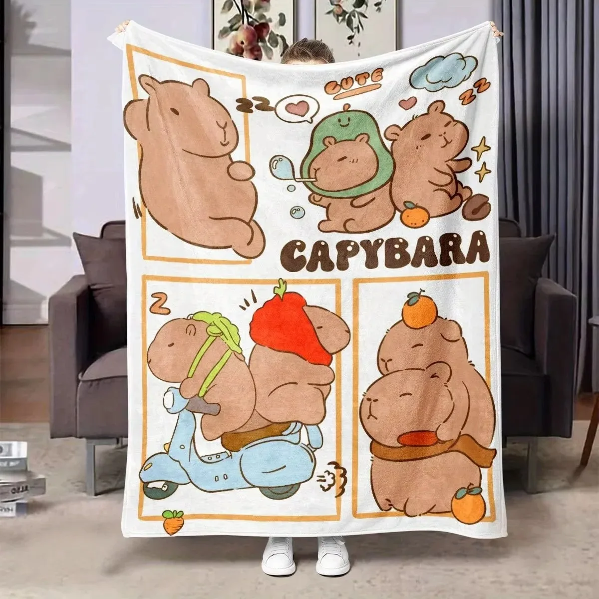 

Funny Blanket Premium Capybara Print Fleece Blanket Ultra Soft For All Season Home Use Gift