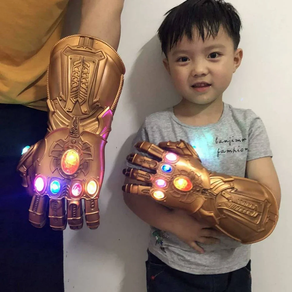 Adult Kids Thanos Infinity Gauntlet Gloves Iron Man Avengers Cosplay Superhero Led Light Model Glove Props Weapon Halloween Toys