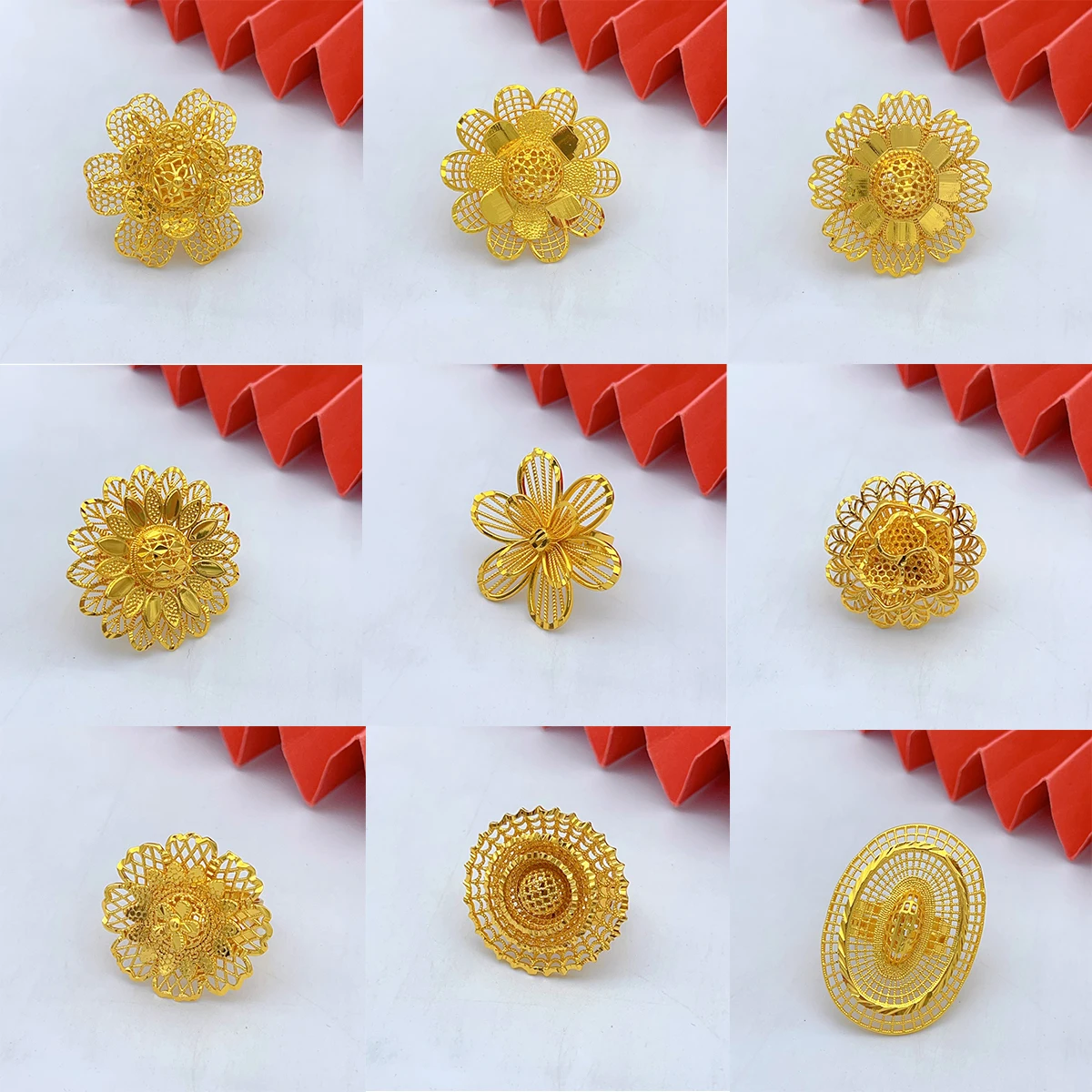 Dubai Middle Eastern Gold Color Rings For Women Weddings Ring Engagements Flower and Gifts Resizable Big Jewellery
