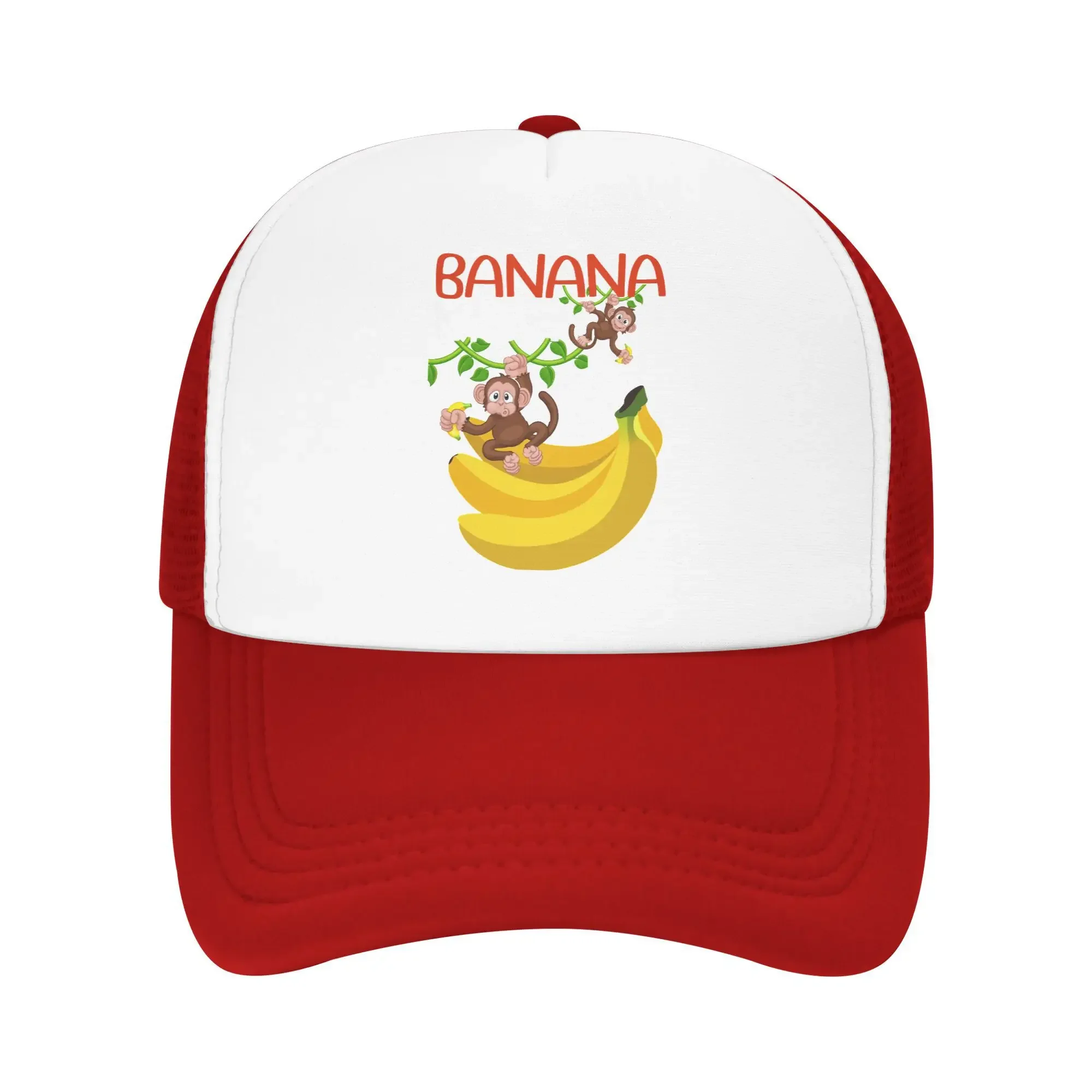 Monkey Swinging On A Vine With A Banana Foam Trucker Hats Men Women Cooling Breathable Mesh Snapback Cap Sun Hat Adjustbale