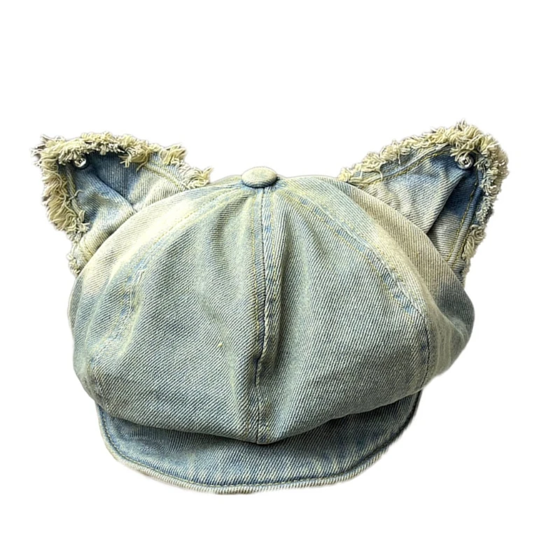 Chapeau à huit angles avec bordure amusante audition chat, plan en coton lisse, ajout extérieur