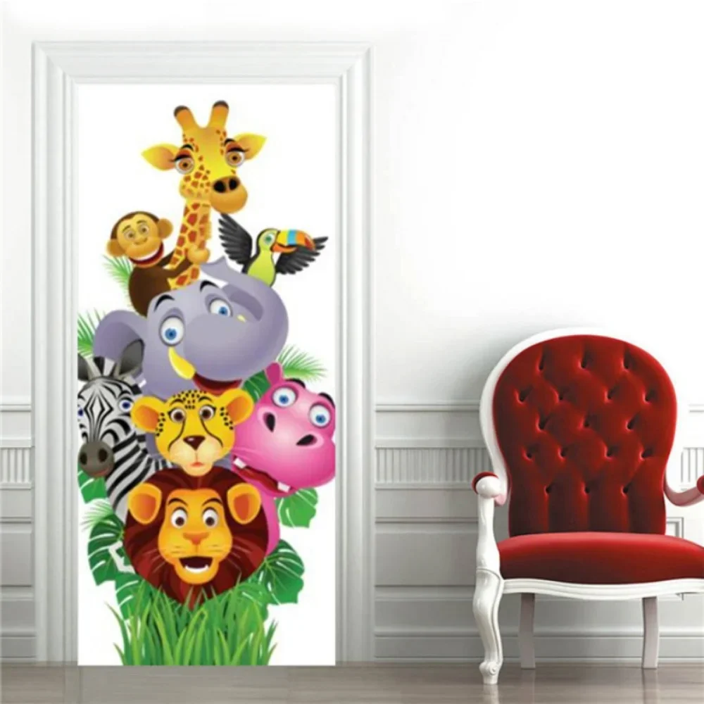 Cartoon Animal Yellow Door Stickers Cute Dog Wallpaper Self-Adhesive PVC Mural Pet Puppy Kids Bedroom Decor Wall Poster Decal