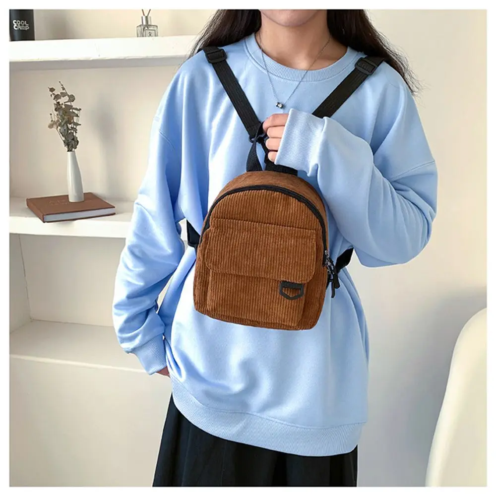 Fashion Women Mini Backpack Solid Color Corduroy Small Backpacks Simple Casual Student Bookbags Traveling Backpacks 2022