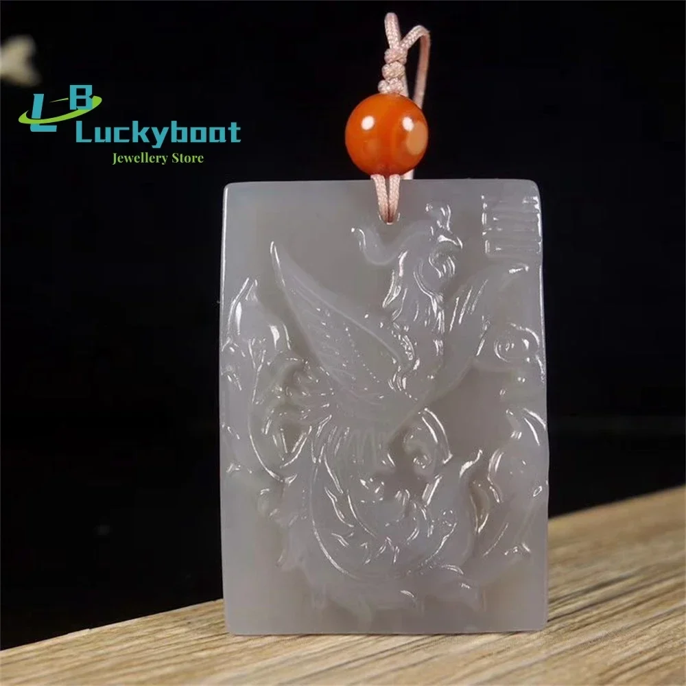 Hetian Jade Qinghai Material Smoke Purple Carved Phoenix  Dance Nine Days Men's And Women's Pendant Accessories