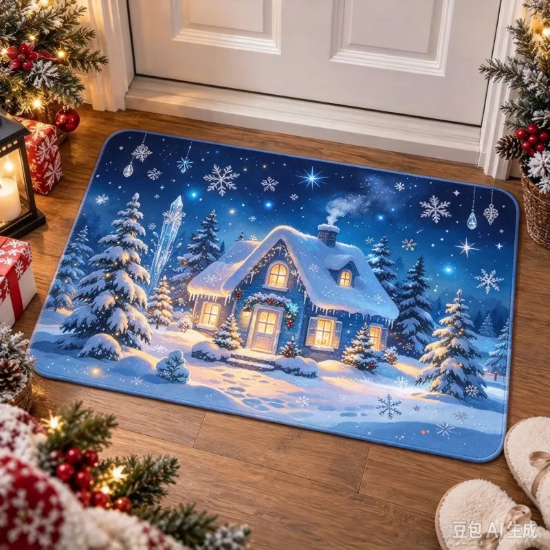 VIKAMA Cartoon Red Nose Reindeer Doormat, Machine Washable & Noise Reduction Rug for Indoor Doorway Bedroom, Home Decor