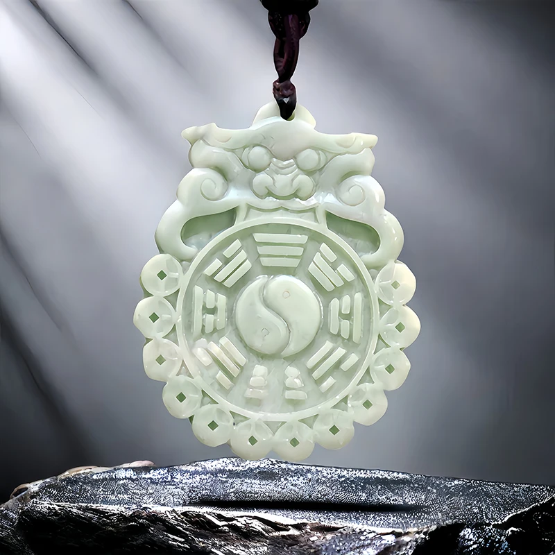 

Green Real Jade Tai Chi Pendant Necklace Natural Stone Amulet Gifts for Women Men Luxury Chinese Gift Carved Jewelry Vintage