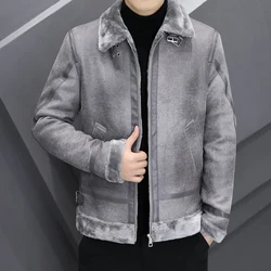 High Quality Men's Warm Suede Fleece Jackets 2024 Autumn Winter Casual Solid Plush Parkas Outwear Windproof Thick Coats Clothing