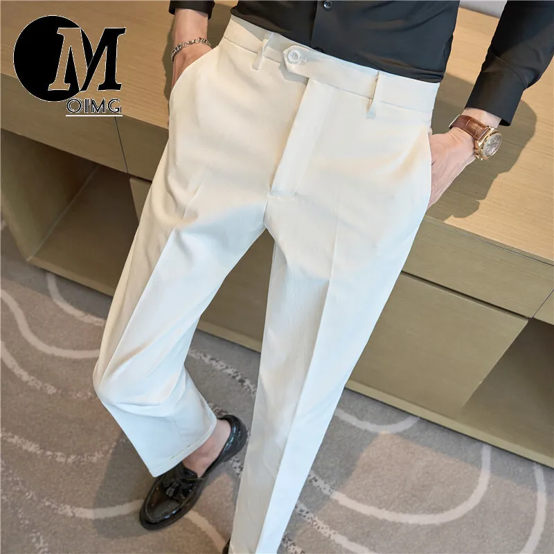 [OIMG] Premium Solid Color Elastic Men's Casual Pants Slim Fit Small Foot Trousers White