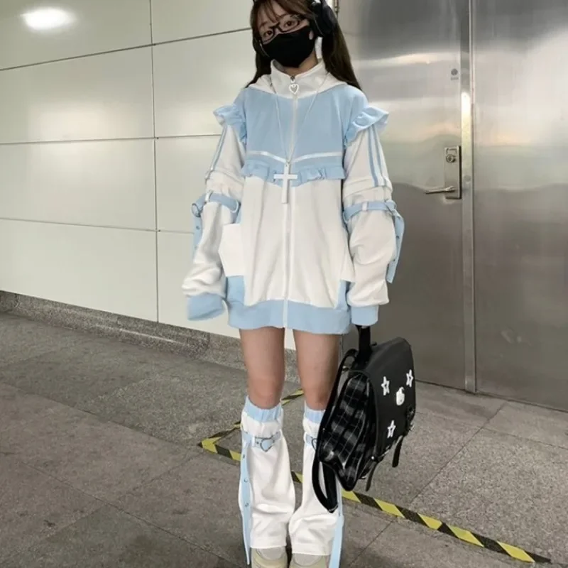 Y2k Gothic Rits Jas Met Capuchon Vrouwen Oversize Fee Jas Streetwear 2025, Herfst Outfits Japanse Kawaii Harjuku Chic Sweatshirt