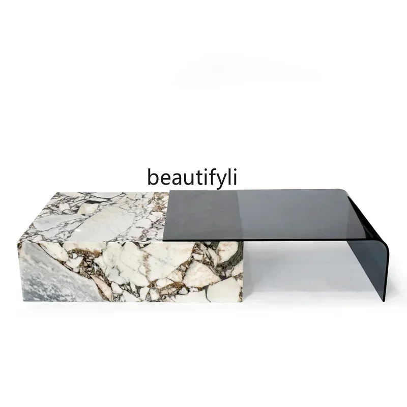 

LXItalian marble coffee table living room household telescopic tempered glass tea tableSSS