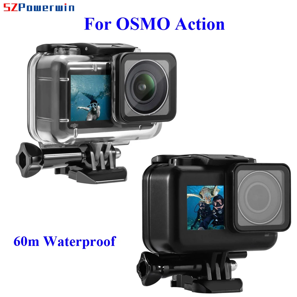 

Powerwin 60m Underwater Waterproof Diving Case Housing for DJI OSMO Action Camera White Black Cover Shell Frame Tripod Mount