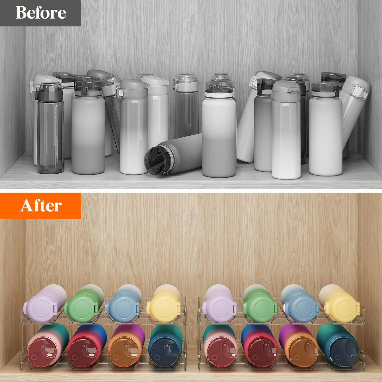 

Kitchen Pantry Organization and Storage, Plastic Fridge Wine Racks, Tumbler Travel Mug Cup Holder