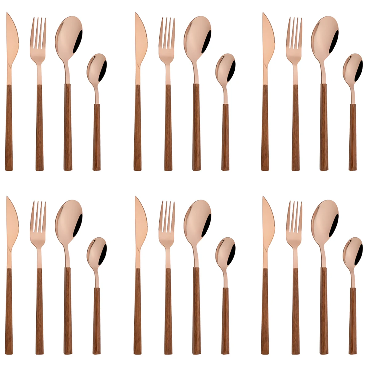 

16/20/24/30Pcs Cutlery Set Rose Imitation Wooden Handle Dinnerware Stainless Steel Silverware Knife Dessert Fork Spoon Tableware