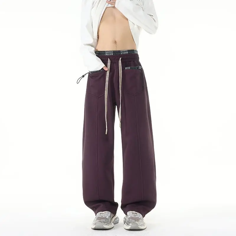 

Men's Spring And Autumn Retro Loose Sports American Casual Pants Plus Size Unisex Look Thin Solid Color Straight Leg Pants