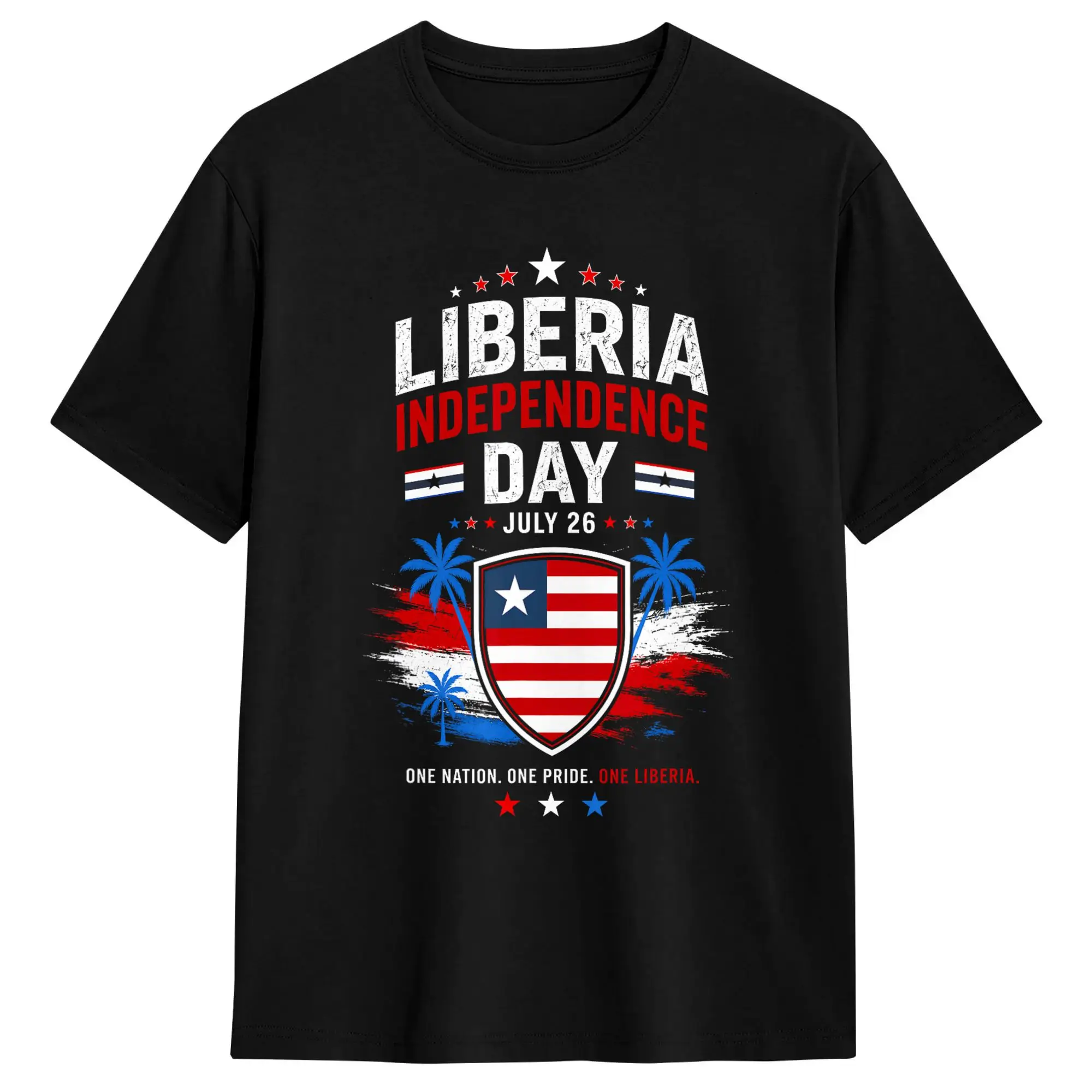 Liberia Independence Day July 26 Liberia Flag T Shirt for Men Pure Cotton Vintage T-Shirt Crewneck Tee Shirt Short Sleeve Tops