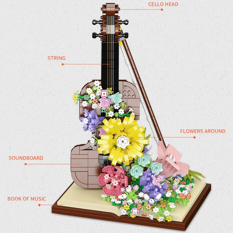 บล็อกตัวต่อไวโอลิน 1520 ชิ้น ชุดตัวต่อขนาดเล็ก โมเดล ของเล่นตัวต่อ ของเล่นเสริมพัฒนาการ สำหรับเด็กหญิง เด็กชาย และผู้ใหญ่
