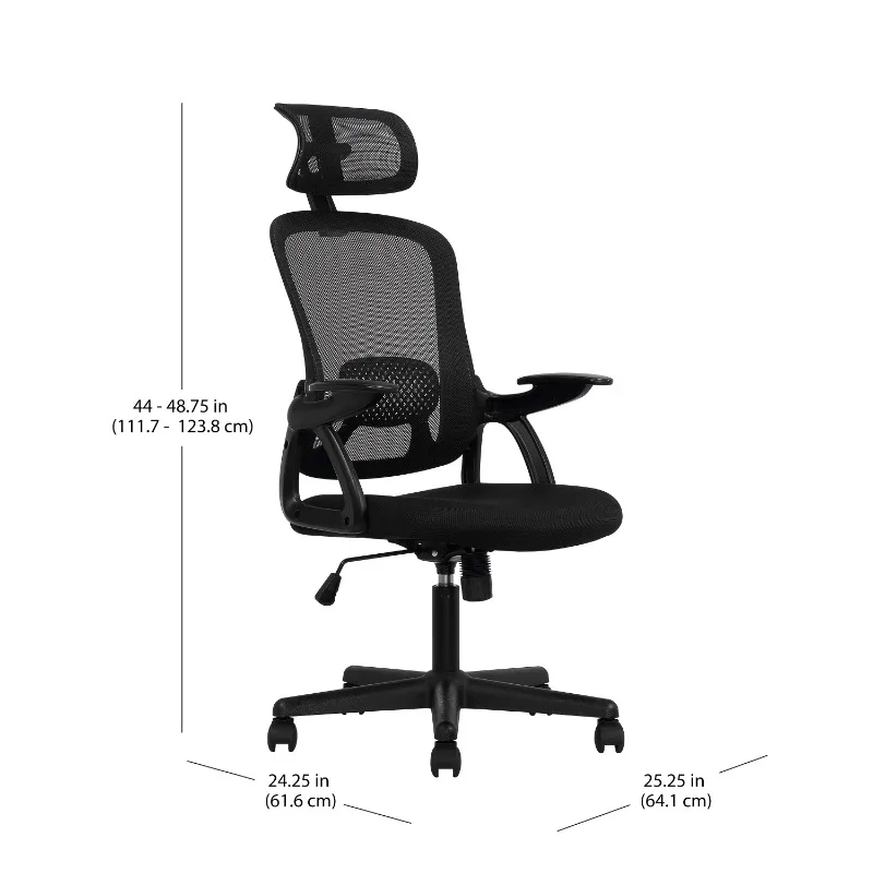 Ergonomic Office Chair with Adjustable Headrest, Black Fabric, 275 lb capacity，High density foam filling