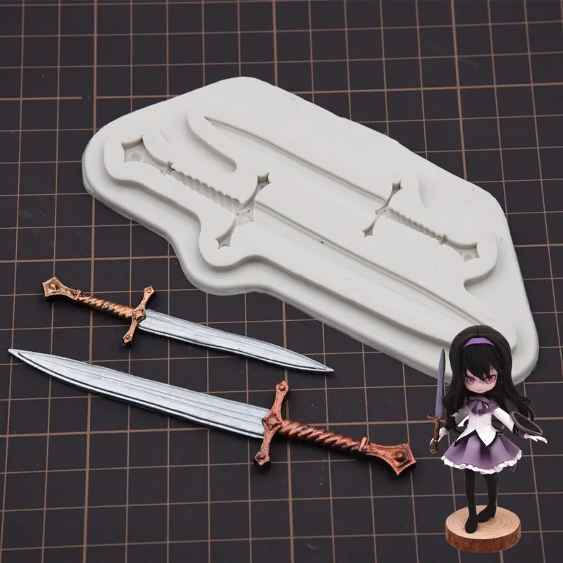 Kitchen Cake DIY Baking  Double Sword Soldier Ancient Shield Chocolate Silicone Mold Fondant Doll Cake Decoration Dripping Clay