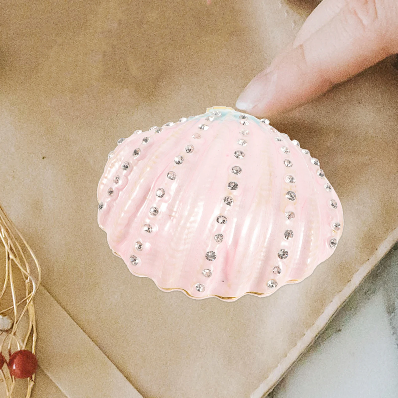

Seashell Jewelry Box Pink Gradient Crystal Enamel Storage Case for Rings Earrings Necklace Decorative Container Ocean Theme Gift